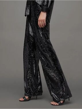 All Saints Charli Sequin Wide-Leg Pants - Black